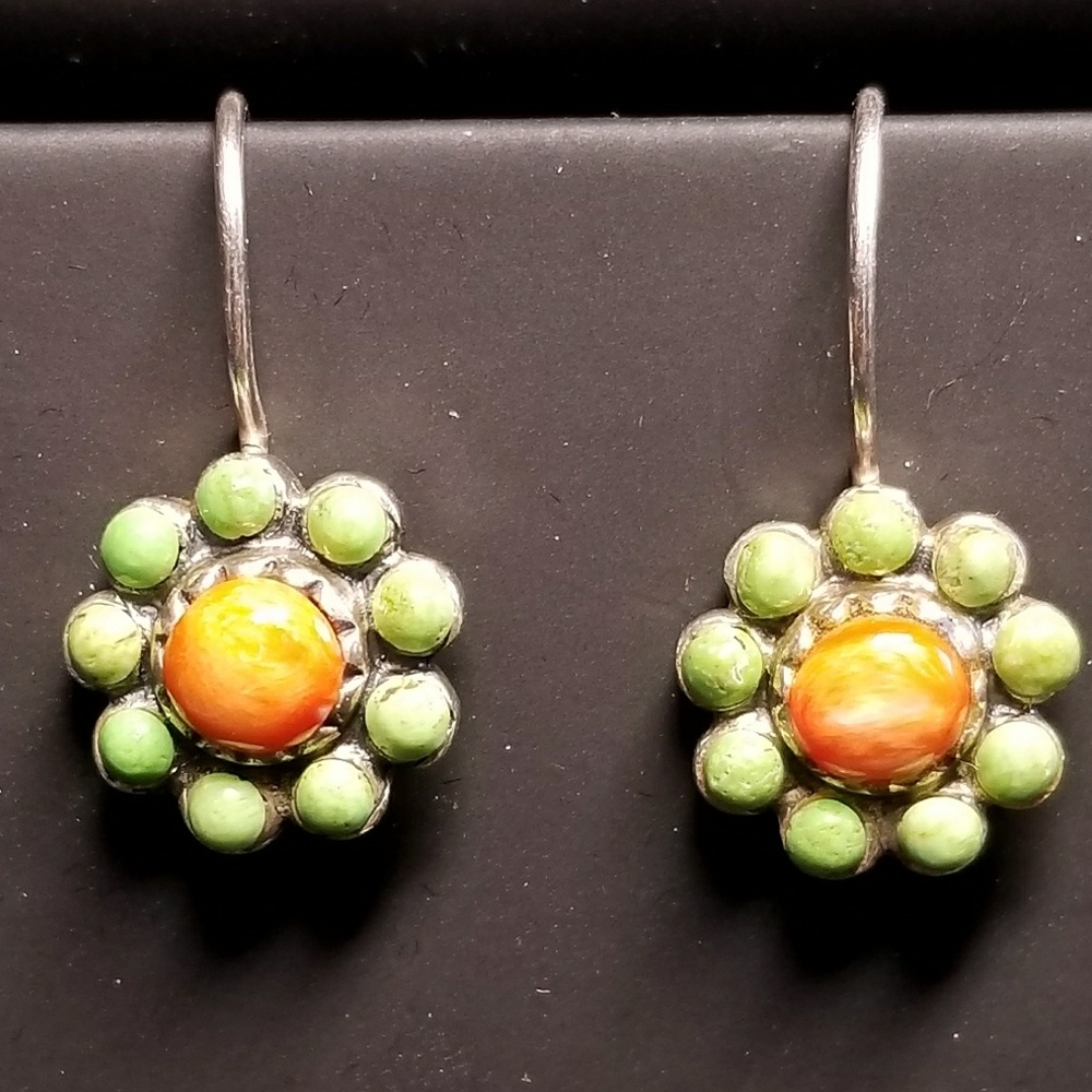 Peyote Bird 925 Green Turquoise Carnelian Earrings